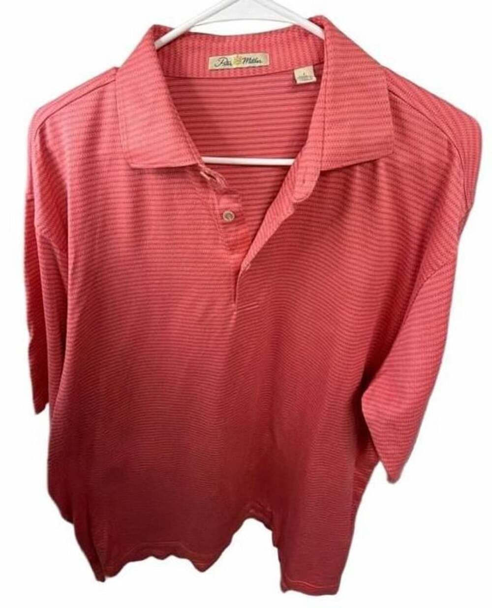 Peter Millar Men’s Large Double Mercerized Cotton Golf Polo Coral Stripe